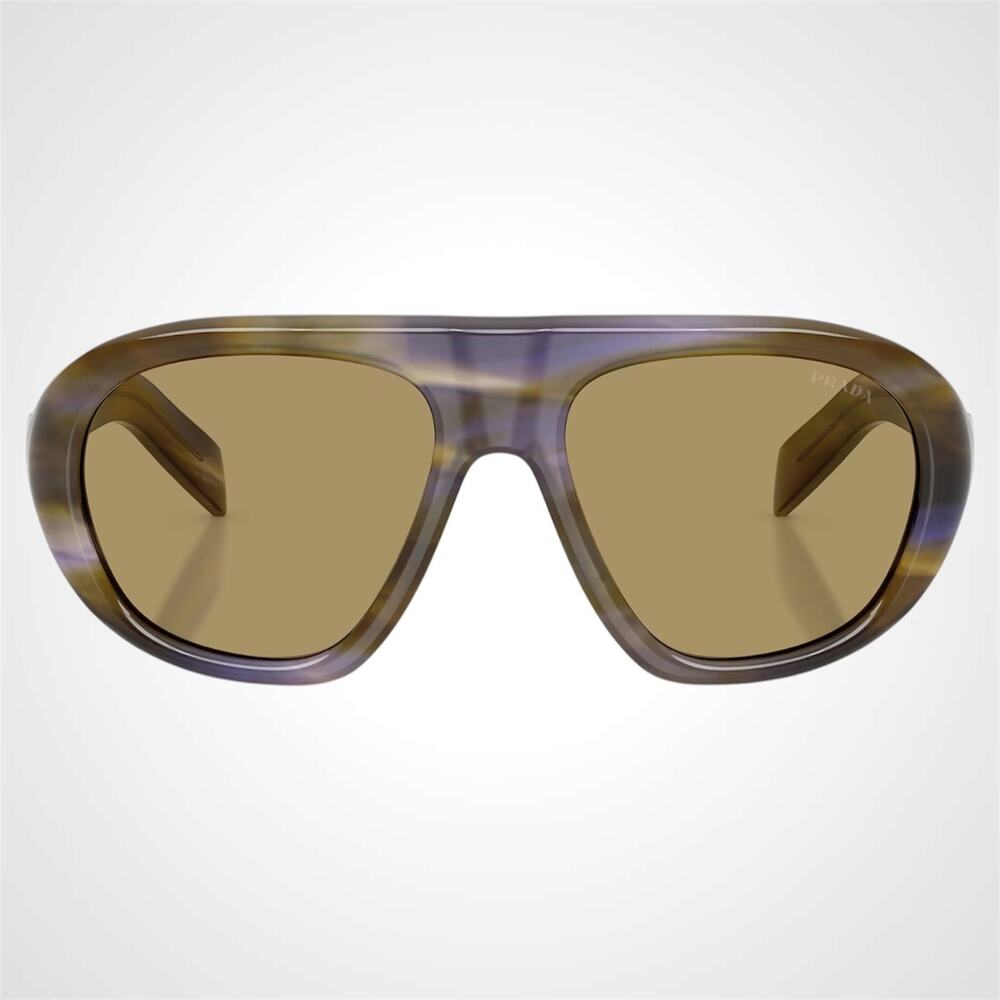 New PRADA Sunglasses Brown Striped Laguna Aviator Shield Mask New - Picture 2 of 6